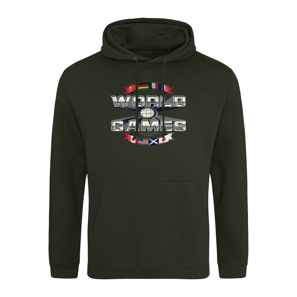 World Games Retro Gaming Hoodie Hoodie Seven Squared Small 36" Chest Combat Green 