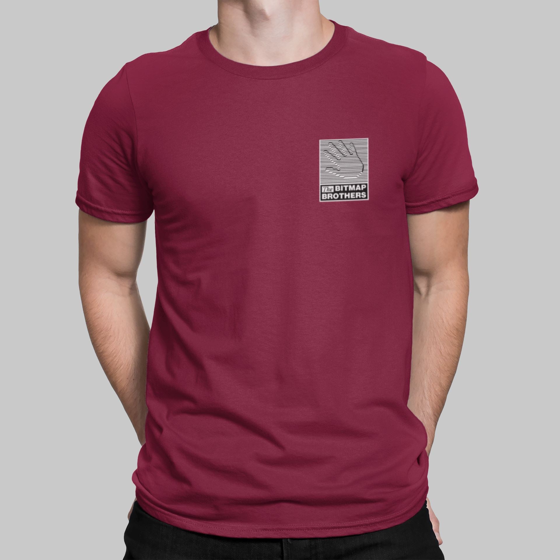 Bitmap Brothers Pocket Print Retro Gaming T-Shirt T-Shirt Seven Squared Small 34-36" Cardinal Red 