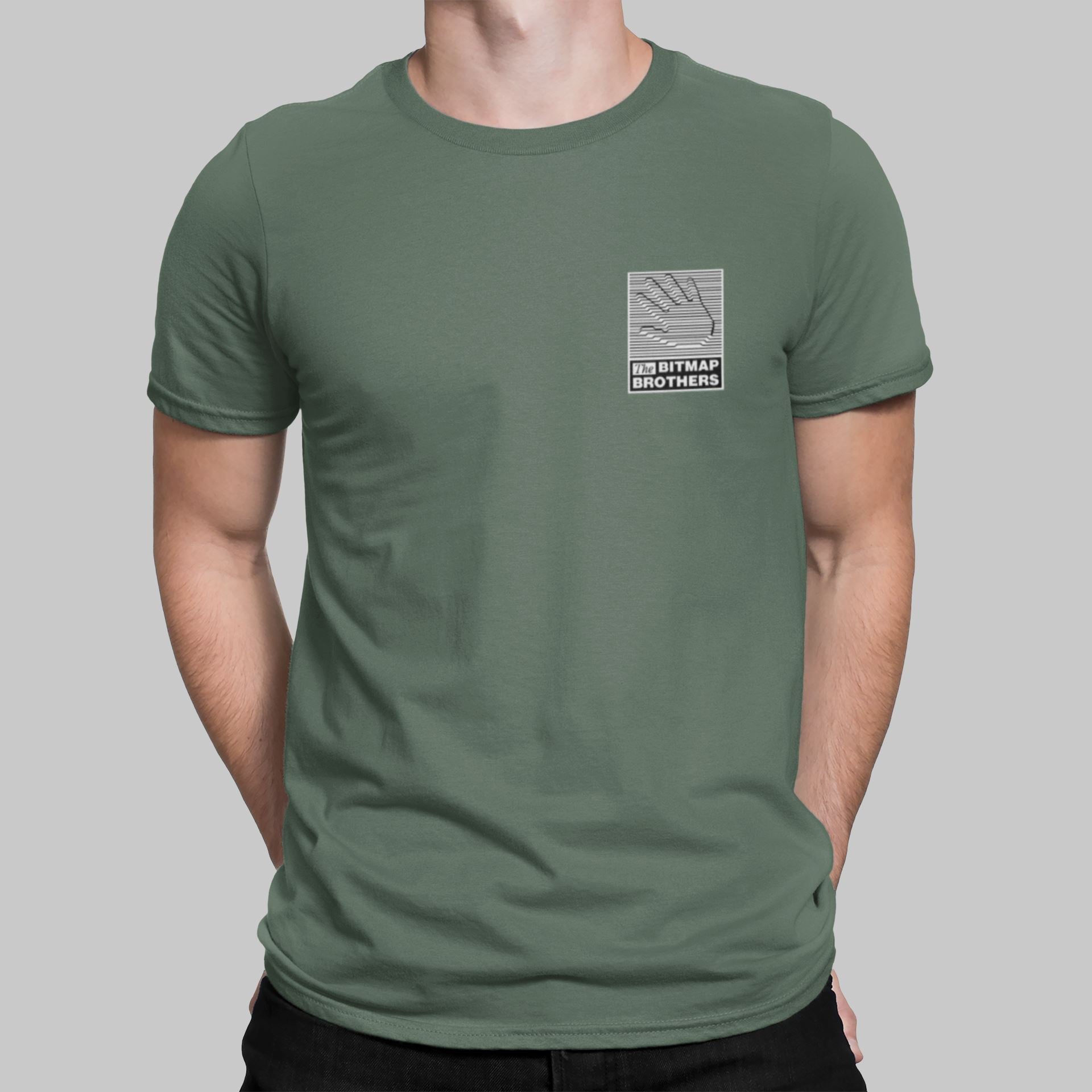 Bitmap Brothers Pocket Print Retro Gaming T-Shirt T-Shirt Seven Squared Small 34-36" Military Green 